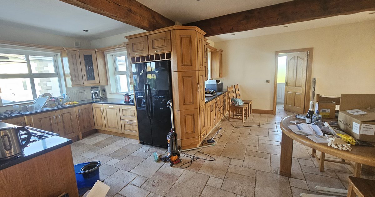 Kitchen cabinets being painted in a home in Co Monaghan, professional painter Carrickmacross
