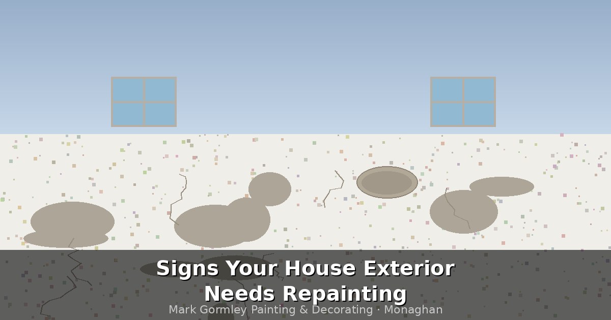 Exterior wall showing paint deterioration, peeling and fading on house in Monaghan